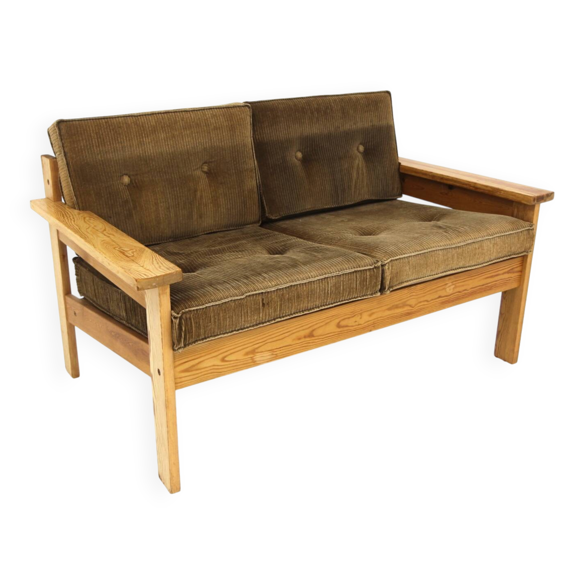 Scandinavian two-seater sofa in pine and velvet, Sweden, 1970.