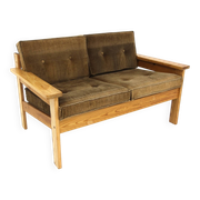 Scandinavian two-seater sofa in pine and velvet, Sweden, 1970.