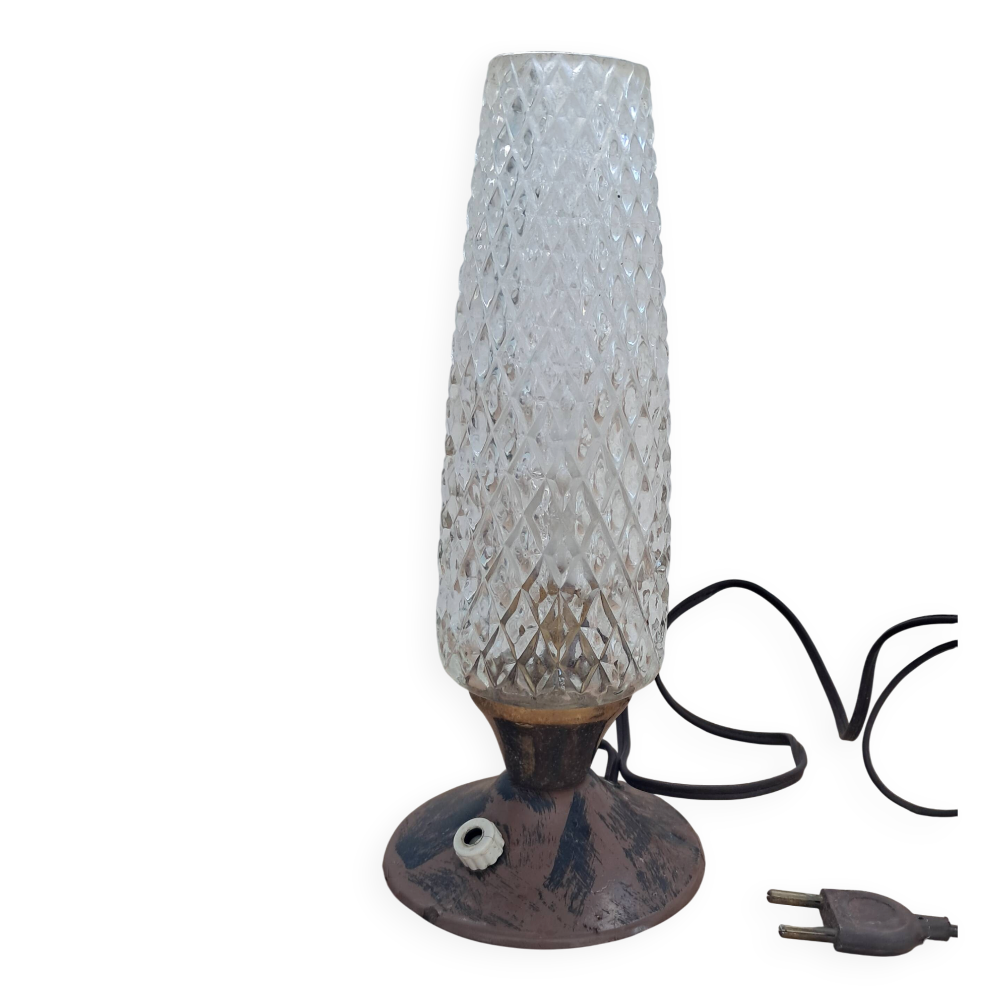Lampe en verre texturé et métal. Année 60-70
