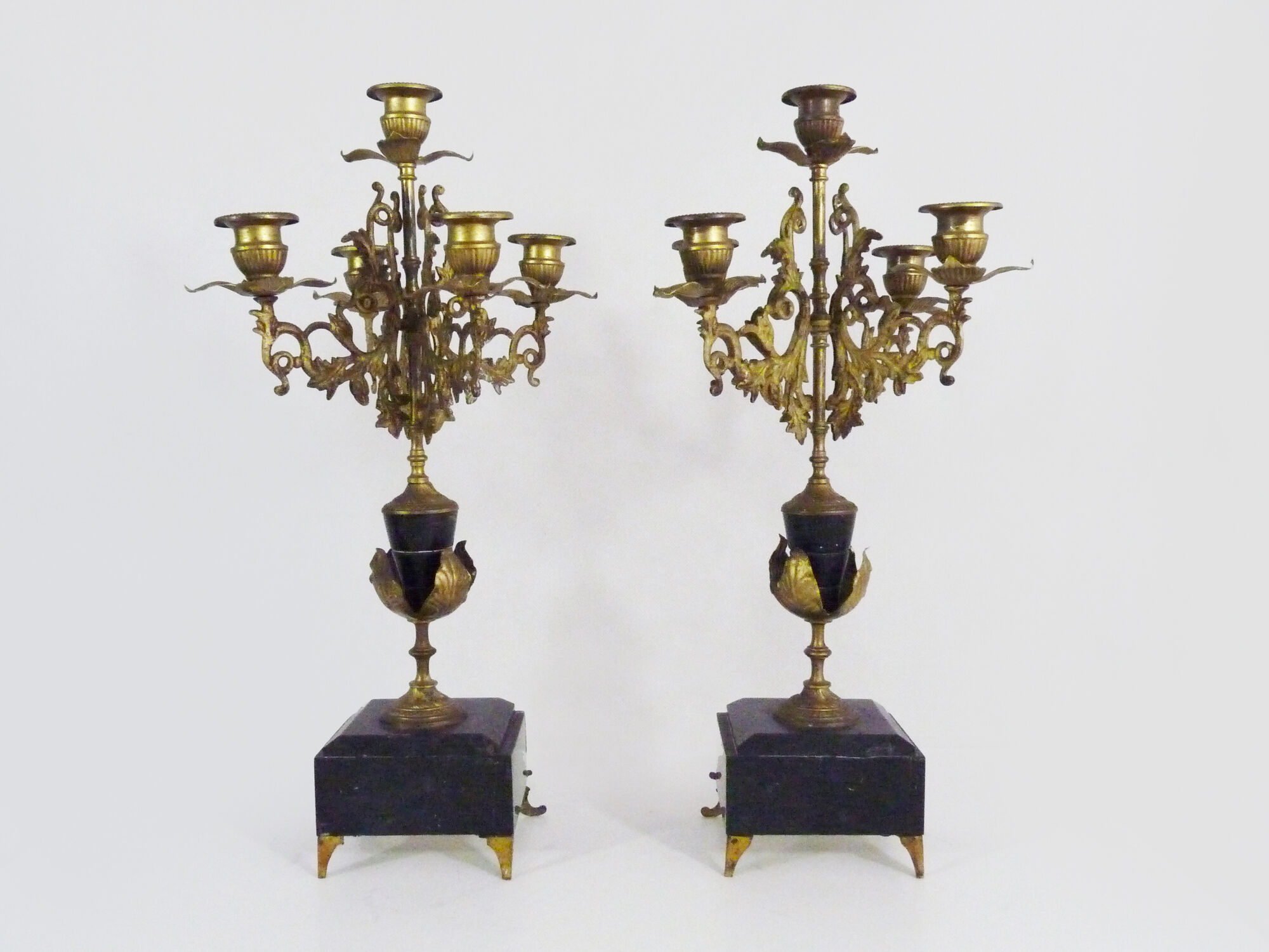 Pair of candelabra with 5 bronze branches and marble Napoleon III style. 19th