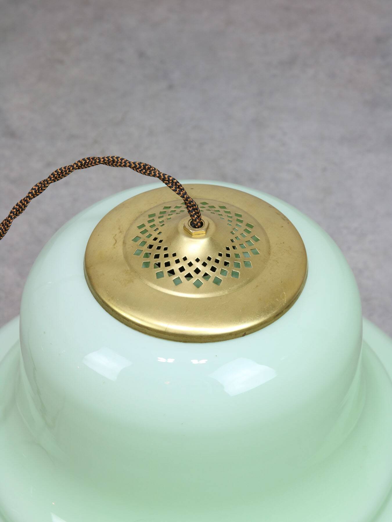 Mid-Century Italian Brass and Green Glass Pendant Lamp, 1960s