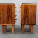 1960s František Mezulaník mid-century maple nightstands with black glass tops