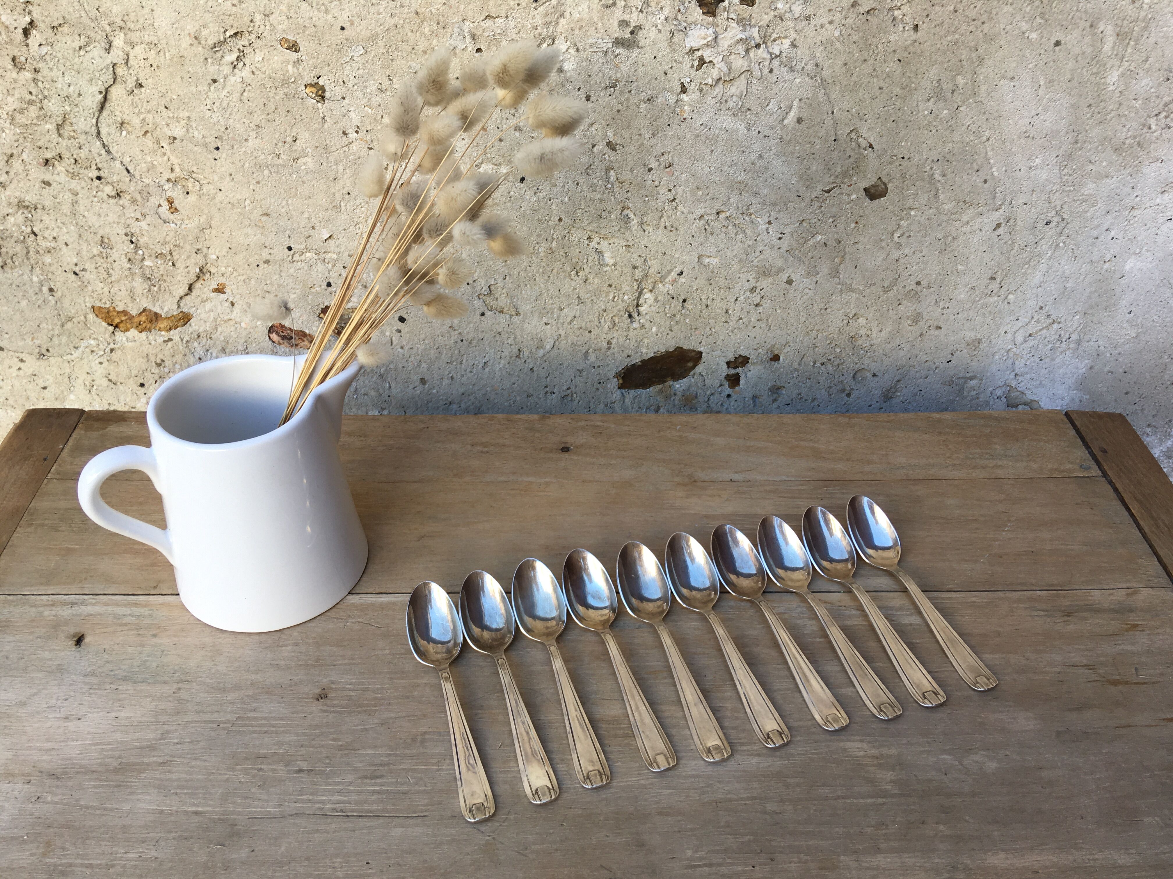 10 silver metal spoons art deco style