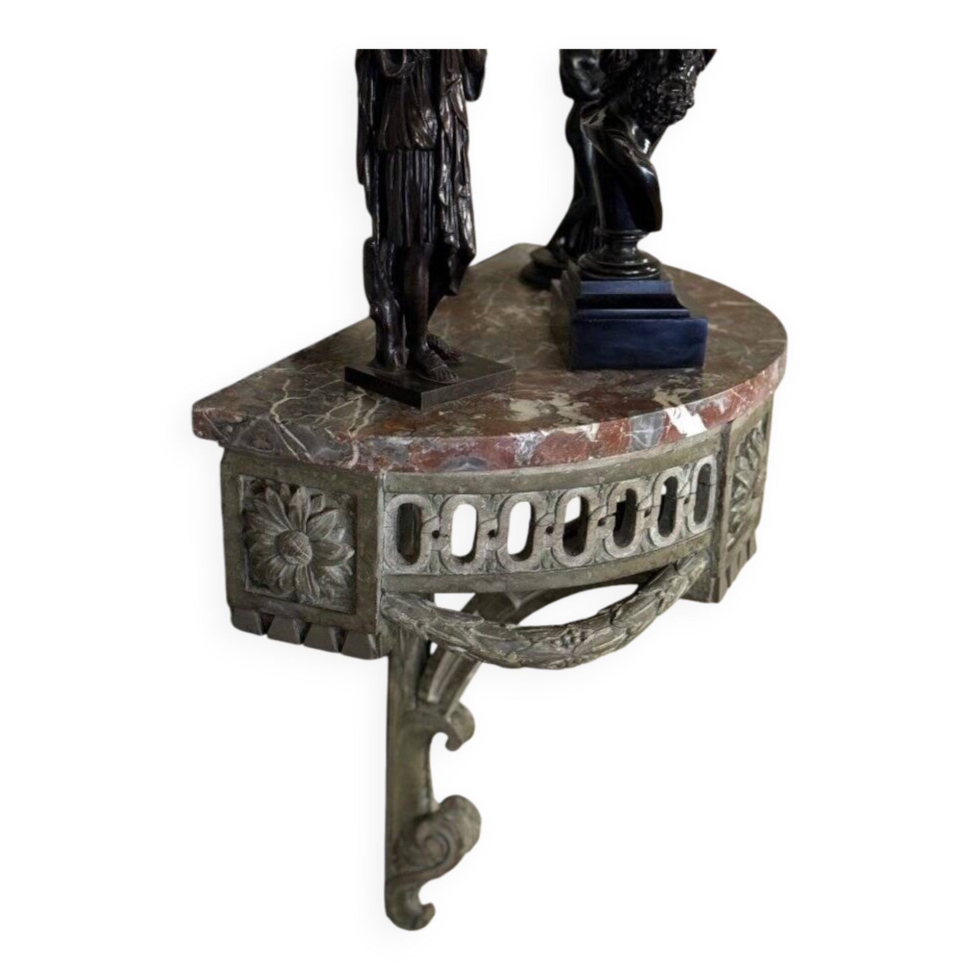 Carved Wood Wall Console, Green Shades of Patina, 18th Century