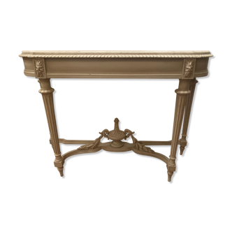 Louis XVI style console in gray lacquered wood top in white marble top XX century