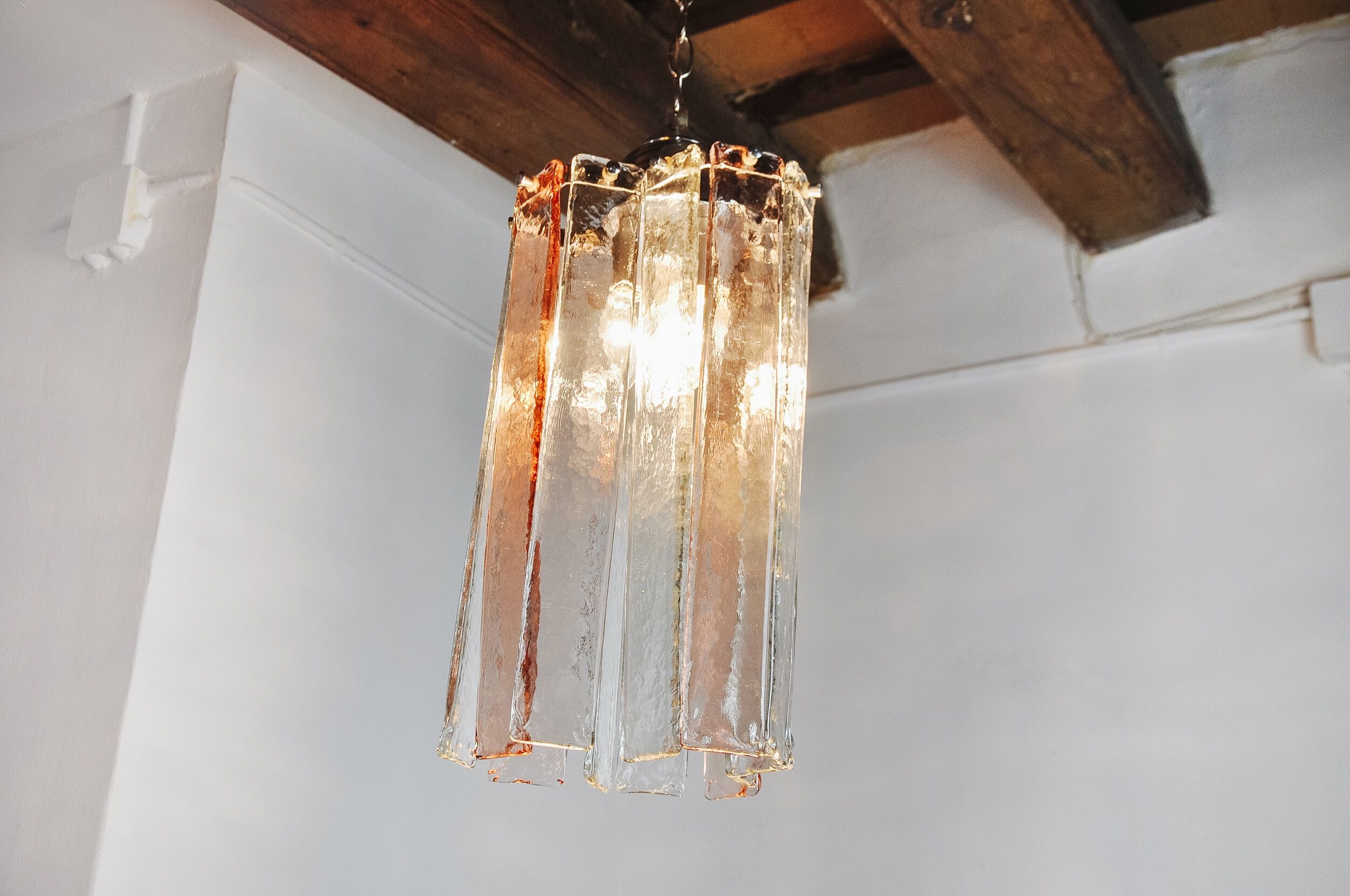 Poliarte chandelier by polished albano, pink and transparent murano glass, italy, 1970