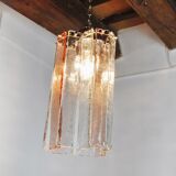Poliarte chandelier by polished albano, pink and transparent murano glass, italy, 1970