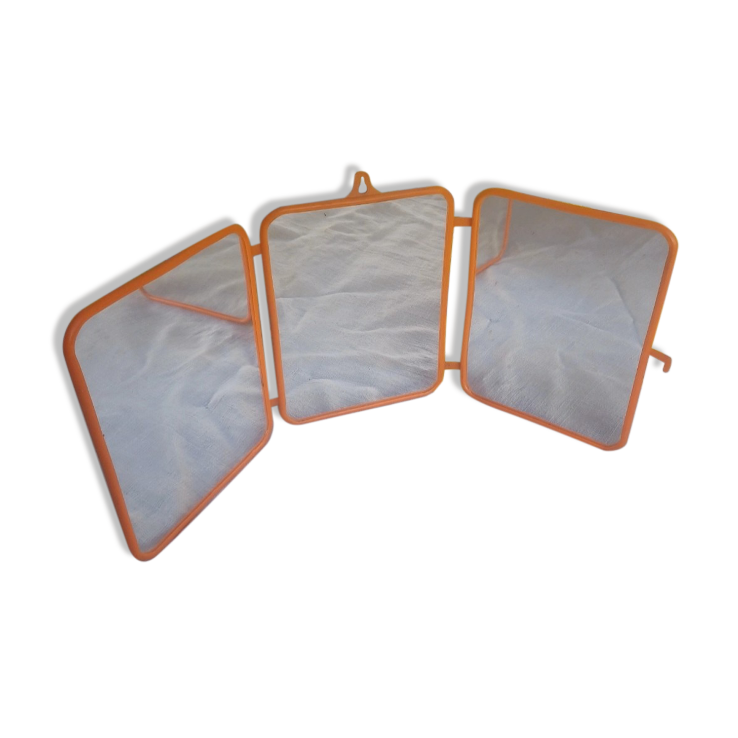 Vintage tryptic barber mirror orange 70s