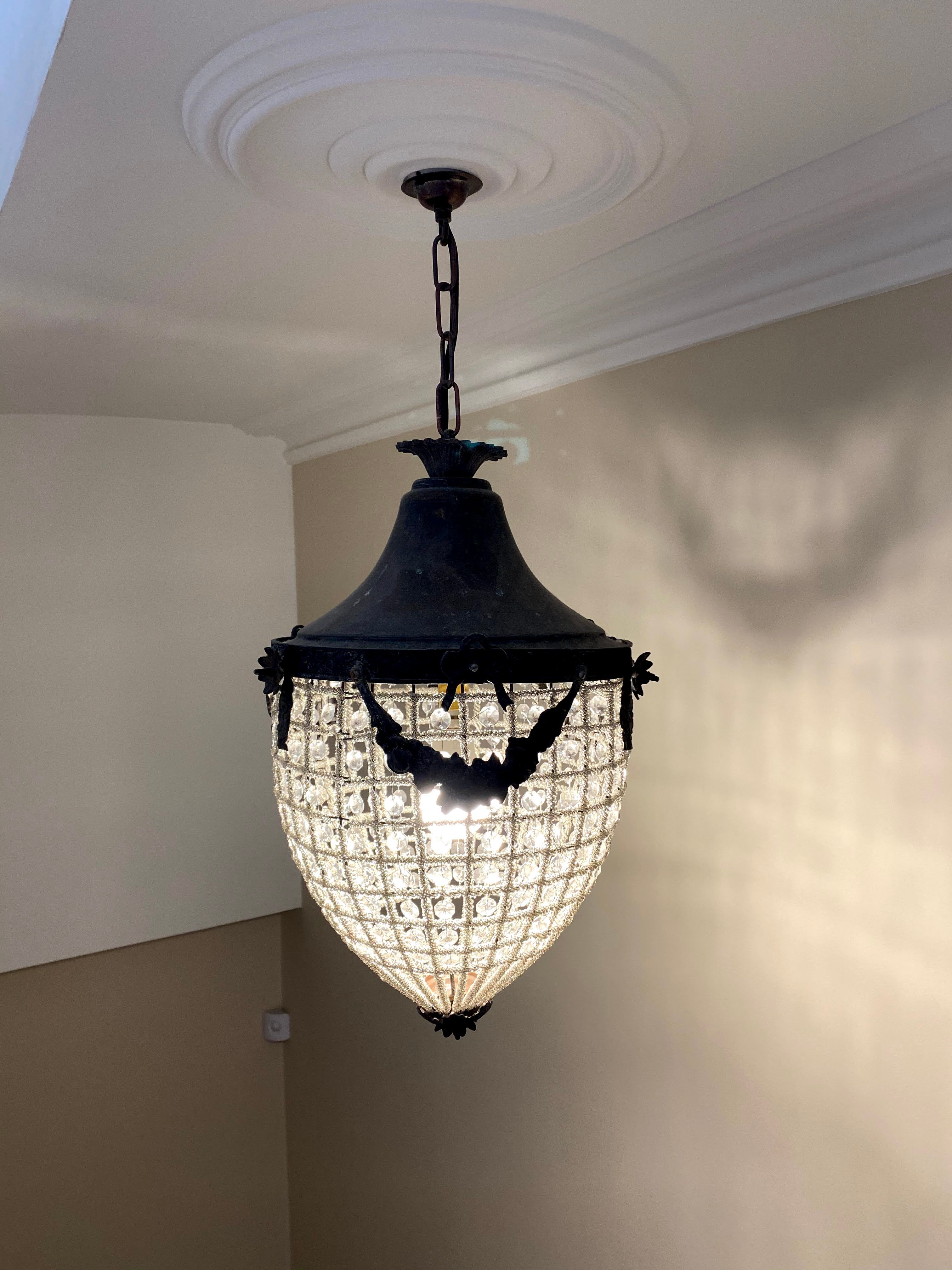 Antique Belgium Beaded Acorn Chandelier