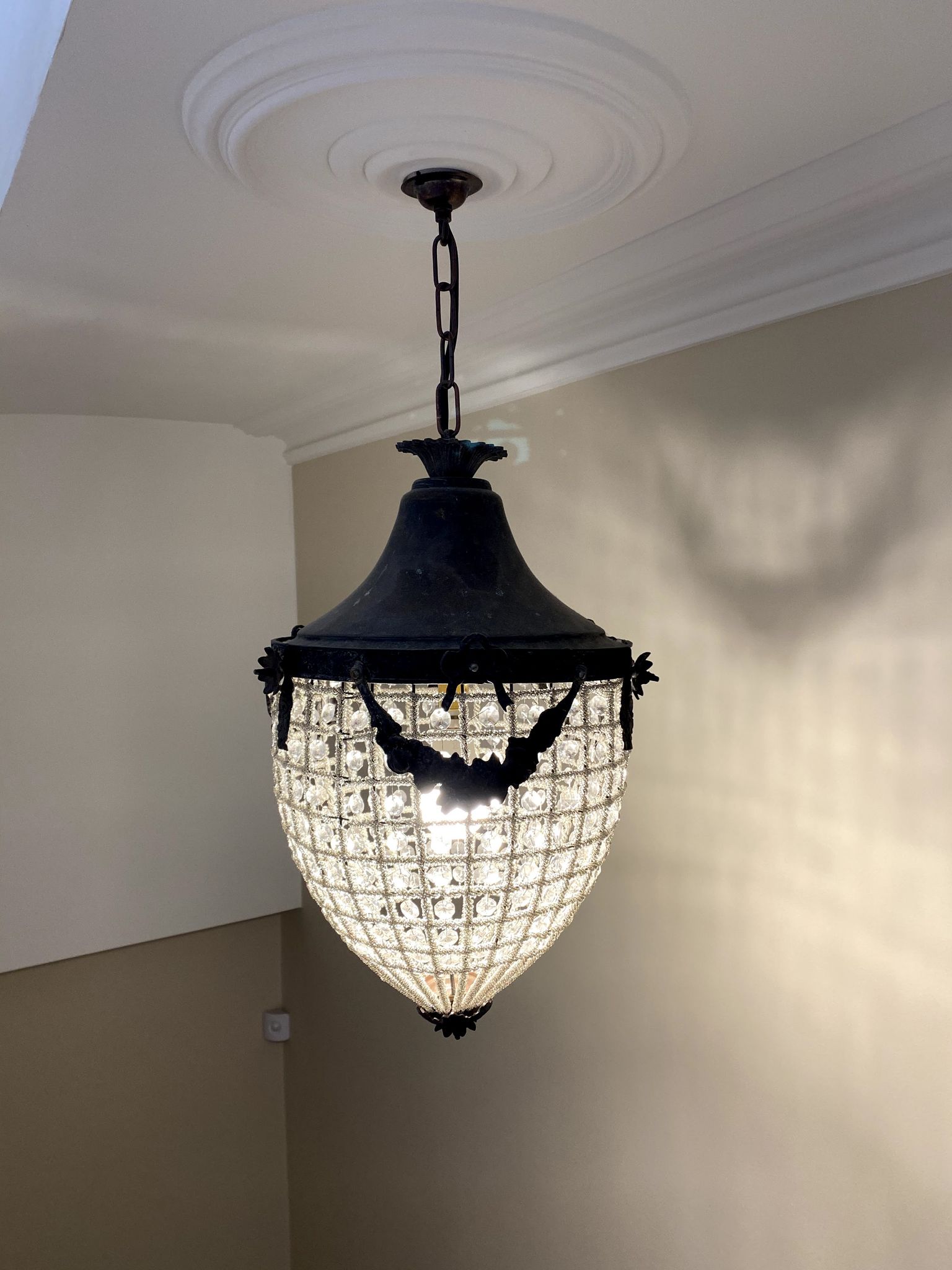 Antique Belgium Beaded Acorn Chandelier