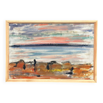 Peinture à l'huile suédoise – “Vårkväll i Göviken” par Vidar Bäckman – Vintage
