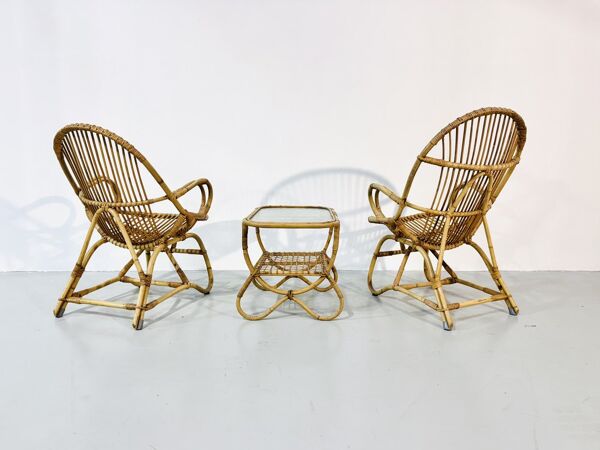 Ensemble de jardin en bambou vintage par Dirk van Sliedrecht pour Rohé Noordwolde, années 70.