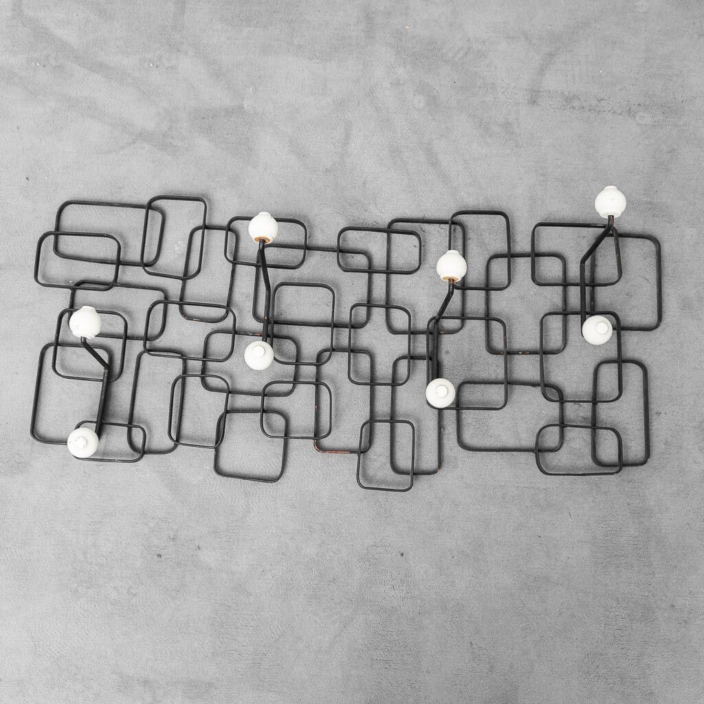 Vintage wall coat rack in metal, 1970s modernist