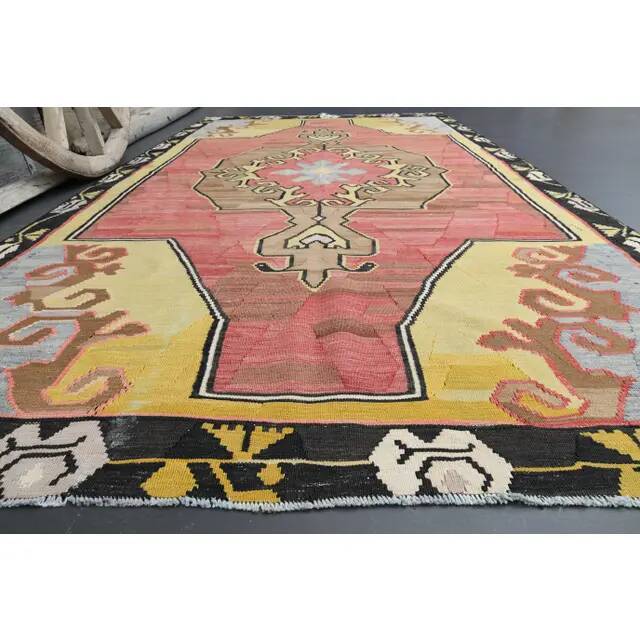 Vintage Turkish Oushak handmade wool cotton pink area rug 172x310