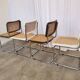 Set of 4 vintage cesca dining chairs / 2 brown 2 white / cane seat mid-century