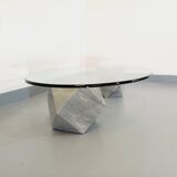 Vintage vignelli oval italian coffee table for casigliani in marble and glass from the 70s