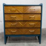 Atypical 1960s Scandinavian chest of drawers in blue Ainhoa Satiné with 4 drawers.
