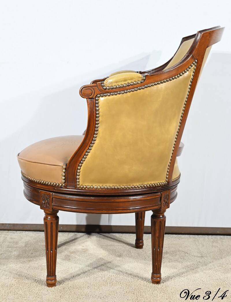 Beech Swivel Office Armchair, Louis XVI style – Late 19th century