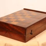 19th century games box in walnut and boxwood