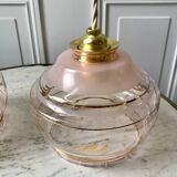 Pair of suspensions in pink glass and golden edging 50s-60s