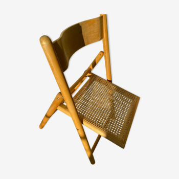 Chaise pliante bois et rotin