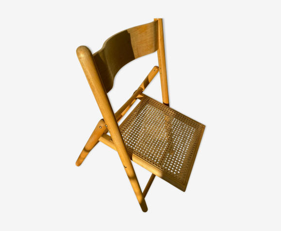 Chaise pliante bois et rotin | Selency