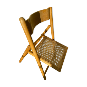 Wooden and rattan folding chair