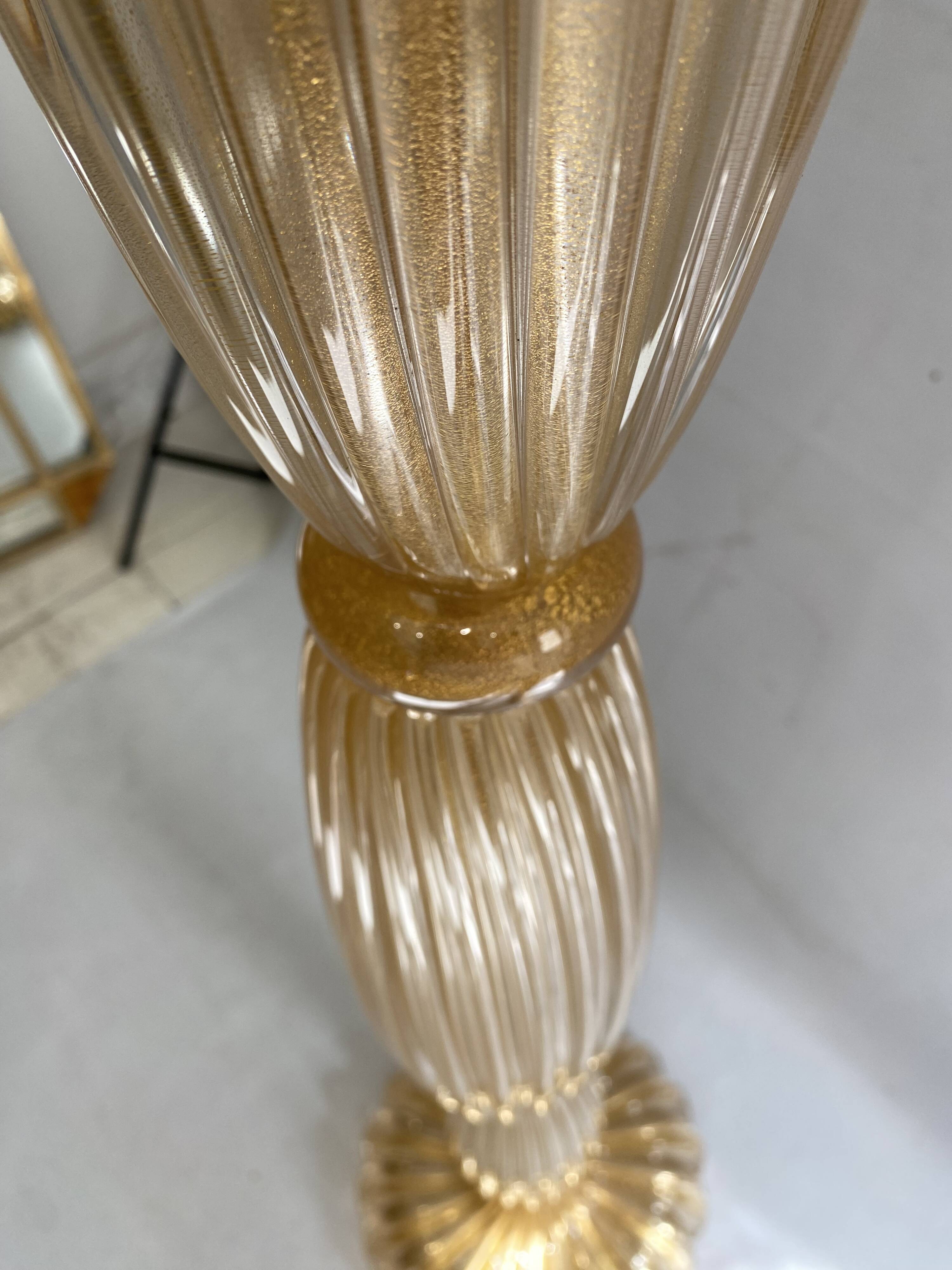 Signed Archimede Seguso Murano Glass Floor Lamp Gold Italian Art Deco 1980s