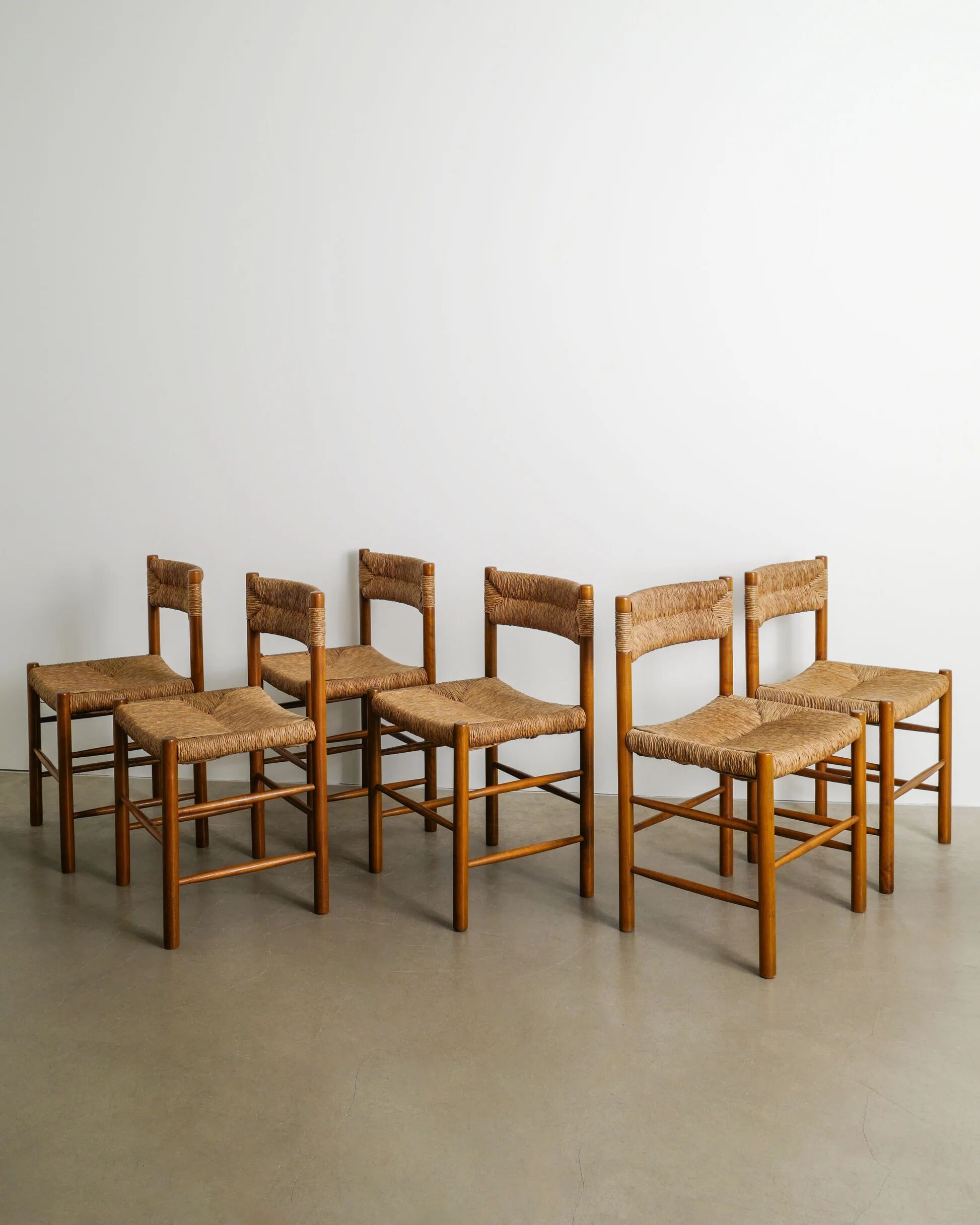 Set of Six Wooden Dining Dordogne Chairs by Charlotte Perriand, 1960s