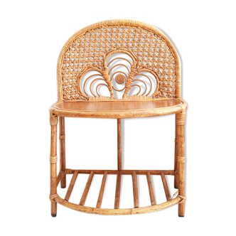 Table de chevet et porte-revues en rotin