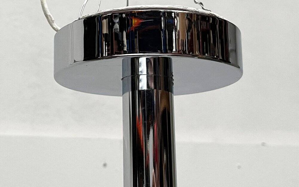 Minimalist chrome ceiling lamp from the mid-century space age by Temde, Switzerland, 1960s.
