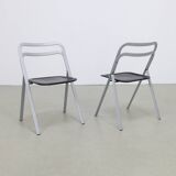 2x leather Folding Chairs by Giorgio Cattelan for Cidue, 1970s