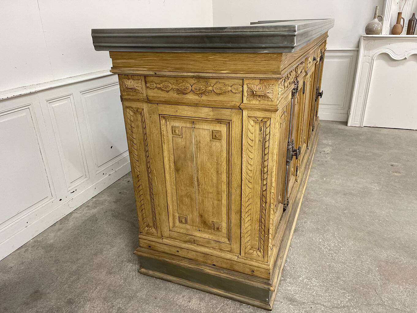 19th-century zinc and solid oak bar counter