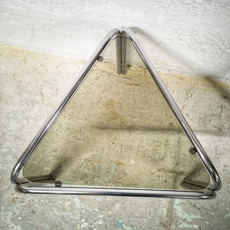 Vintage side table in metal and smoked glass