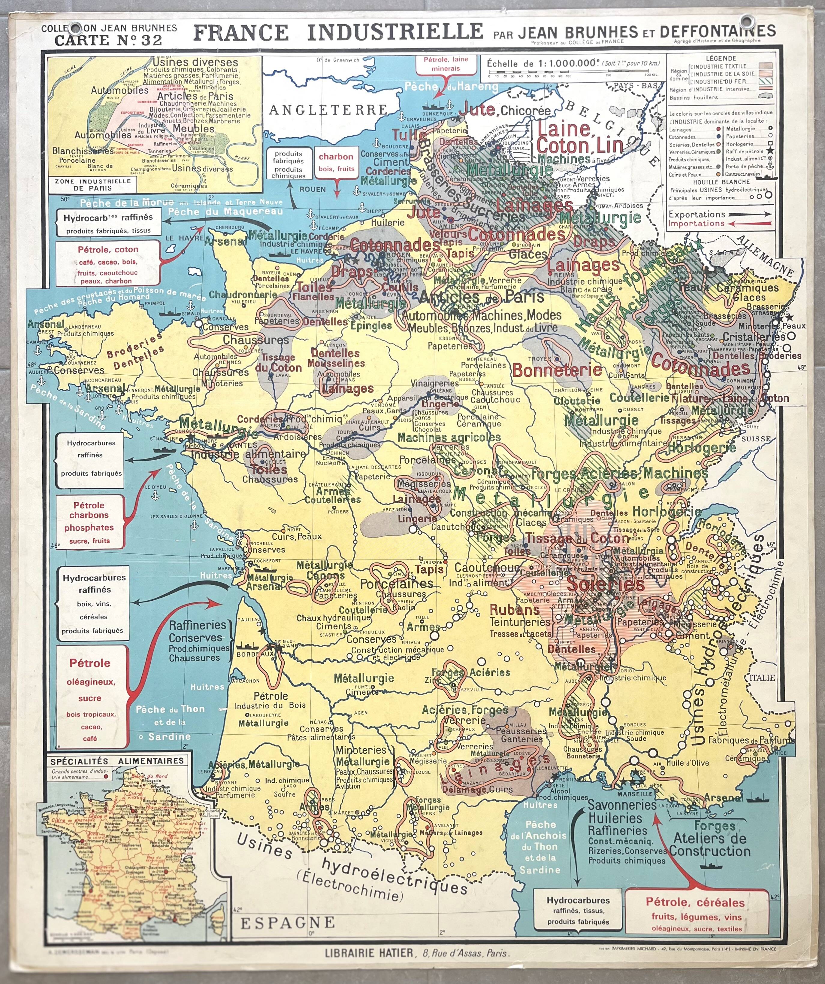 Old school map Hatier Brunhes 32, 1940 - Mineral France