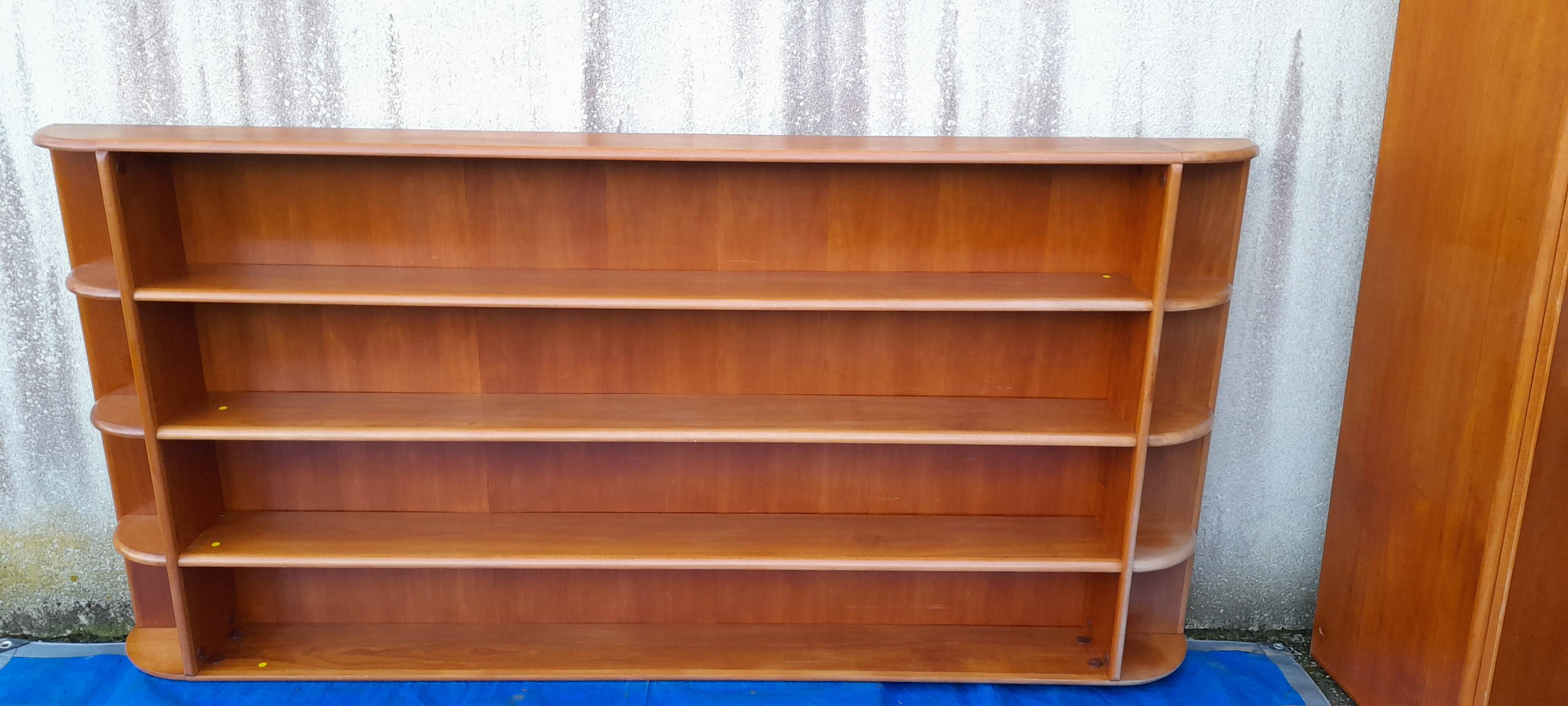 Scandinavian wall shelf in teak veneer L 229 cm