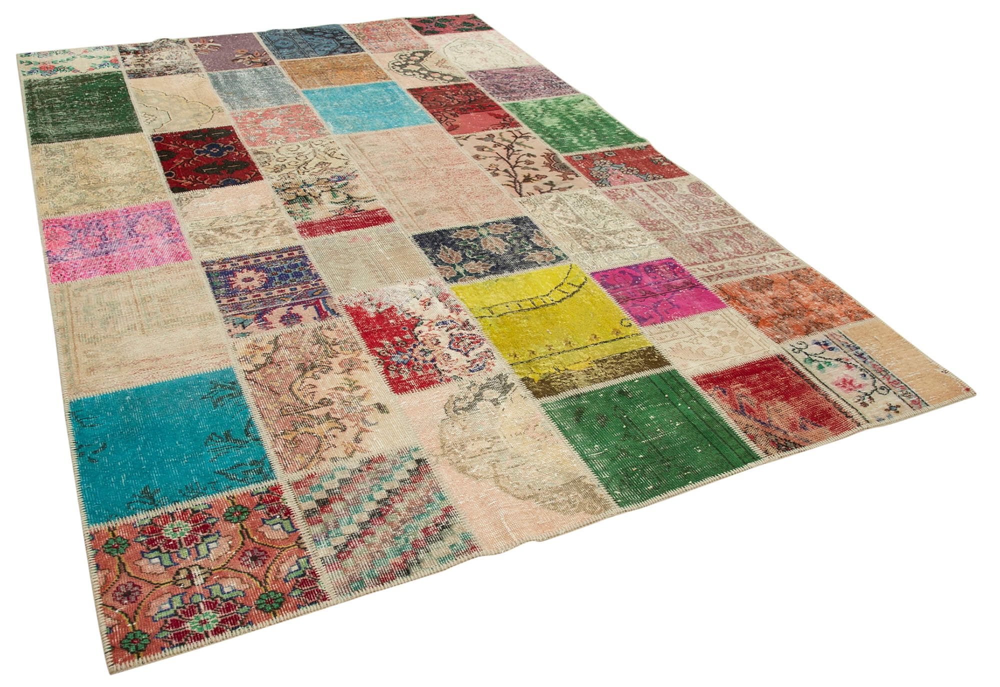 Handmade turkish overdyed 210 cm x 300 cm multicolor patchwork rug