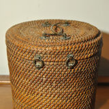 Chinese porcelain teapot Canton China 19th century with wicker basket