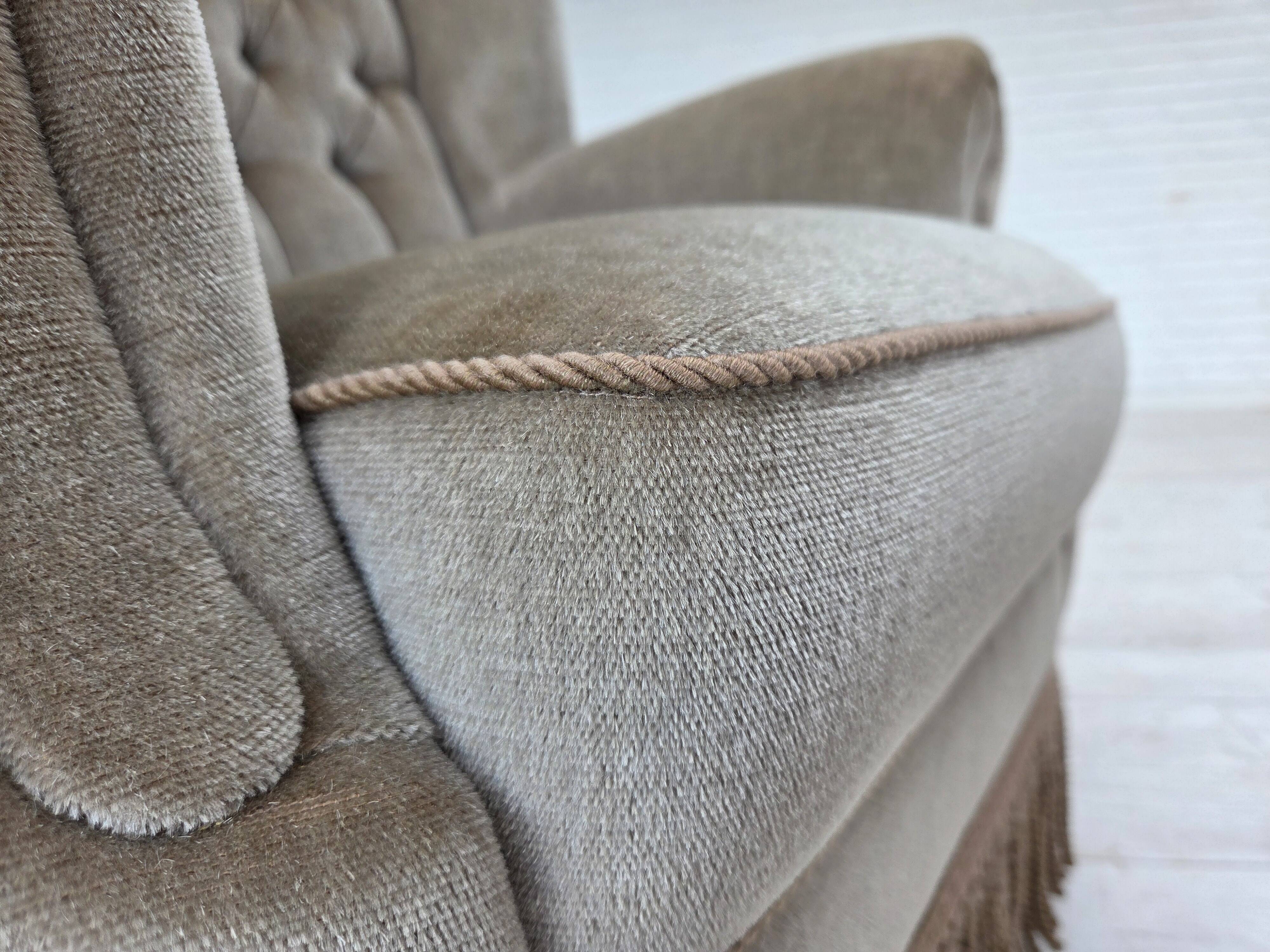 1970s, Danish armchair, original condition, furniture velour, beech wood.