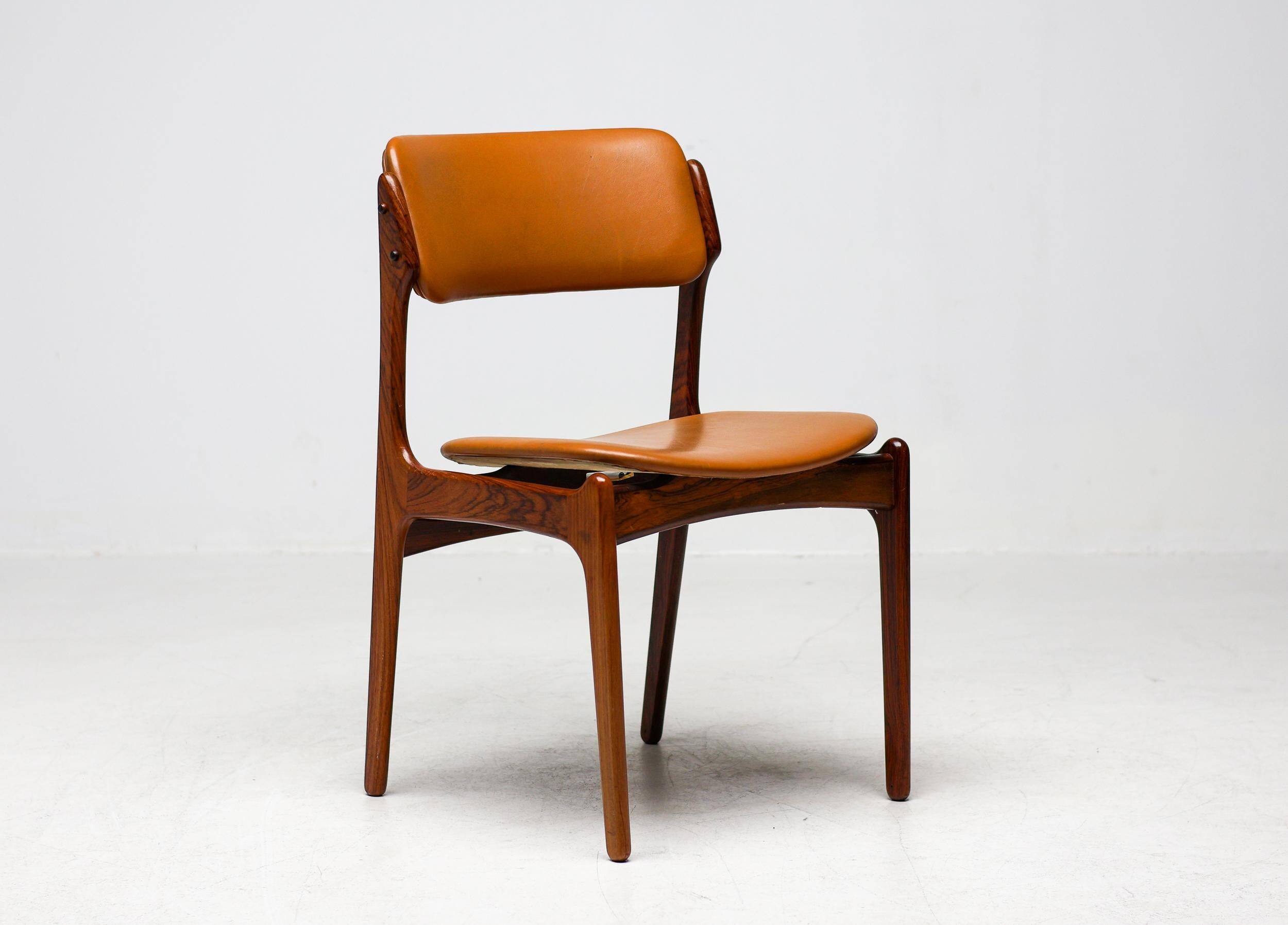 Set of 6 Danish rosewood dining chairs Model No 49 by Erik Buch
