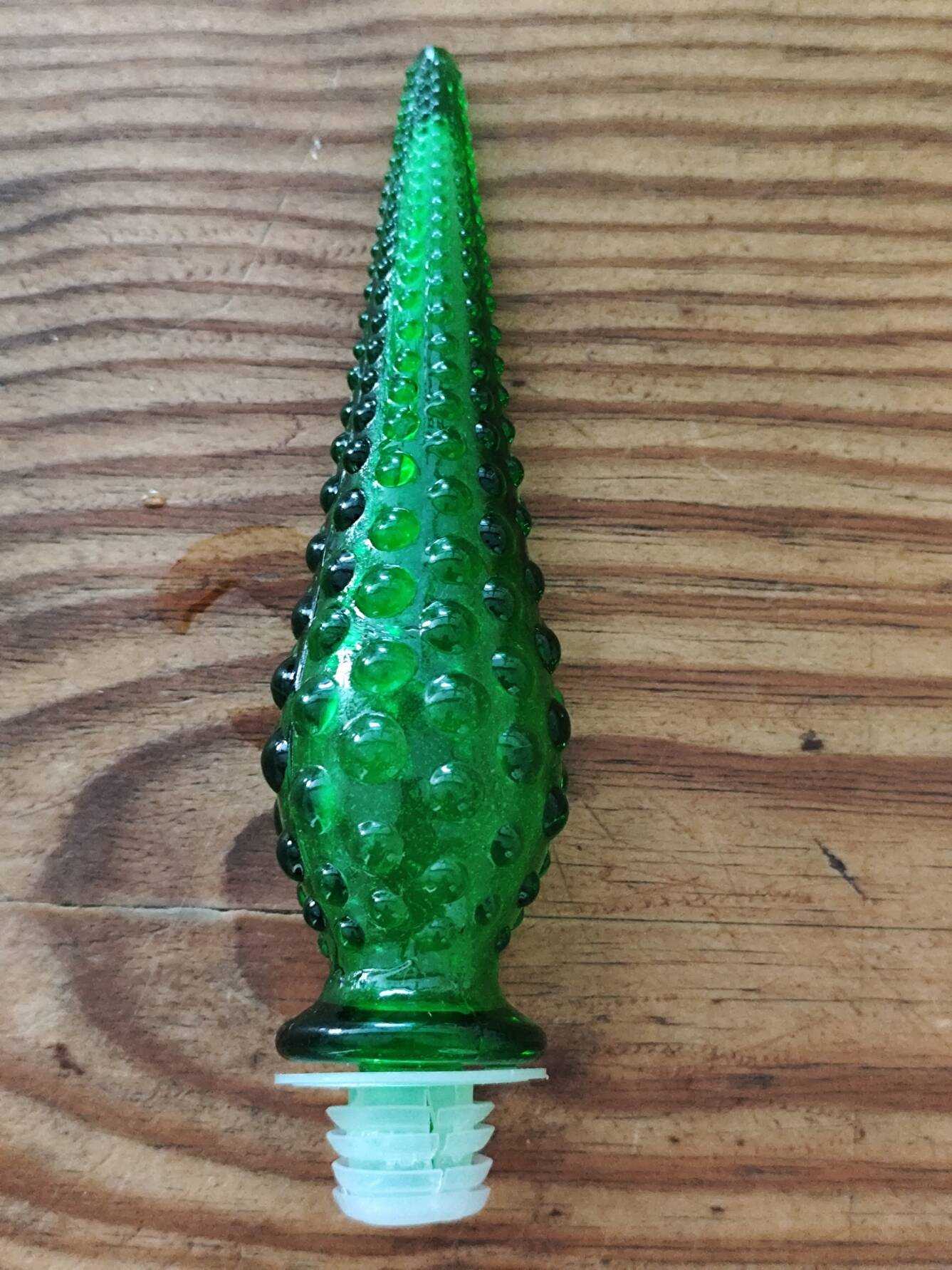 Italian carafe in Empoli glass, Boules model, green color, year 60.