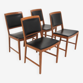 Set de 4 chaises de table en teck et en skaï, Bertil Fridhagen, Bodafors ,Suède, 1960