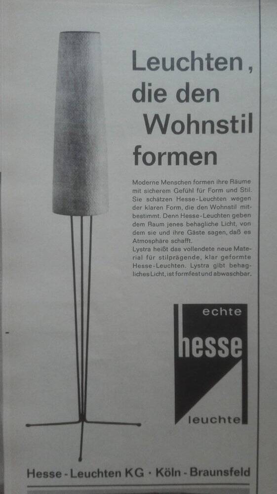 Minimalist floor lamp from Hesse Leuchten, mid-century, 1960s.