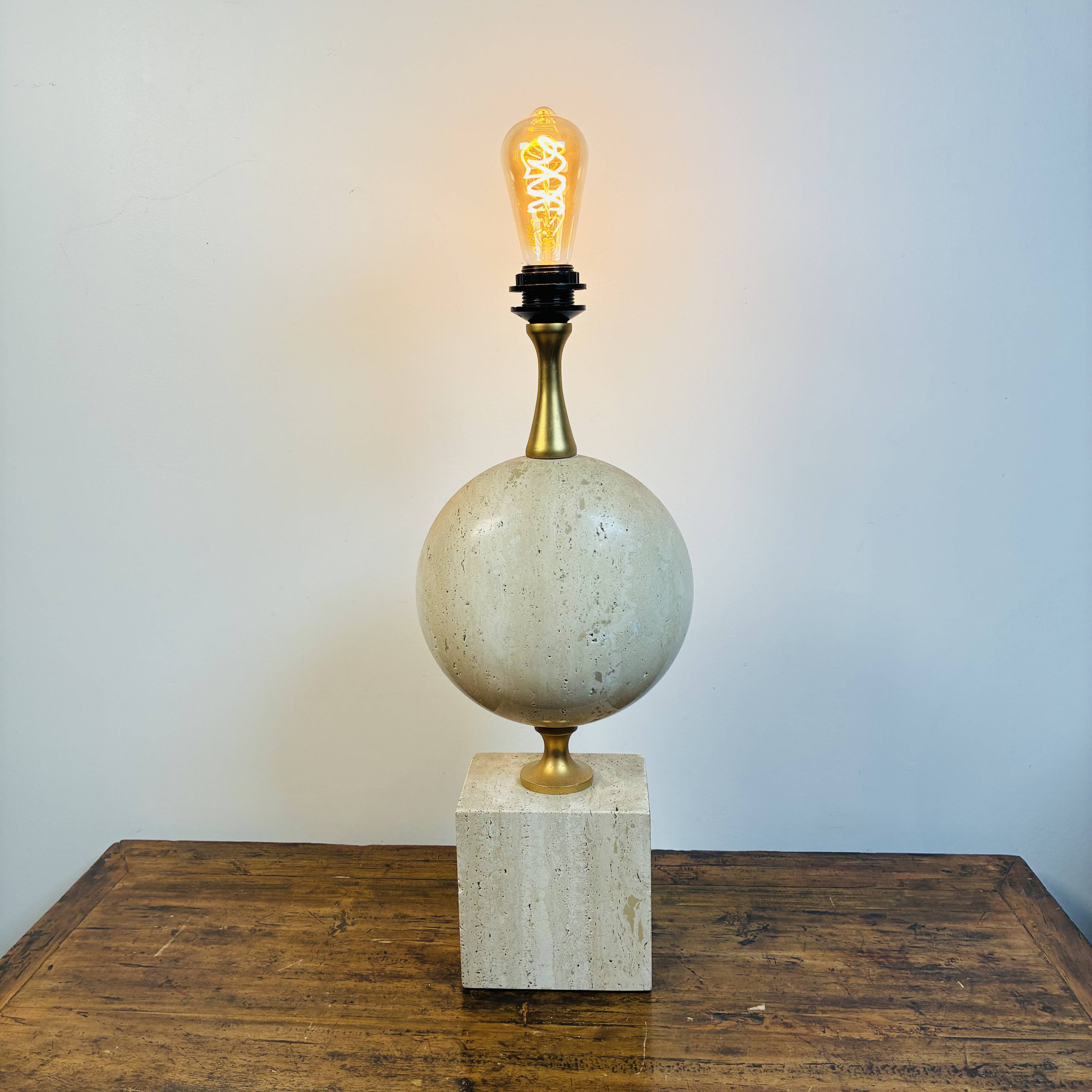 Philippe Barbier Lamp Maison Barbier Travertine and Brass Vintage 1970 - 60
