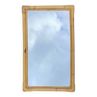 Miroir rectangulaire vintage en bambou et rotin