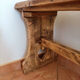 Large old oak farm bench with heart decor