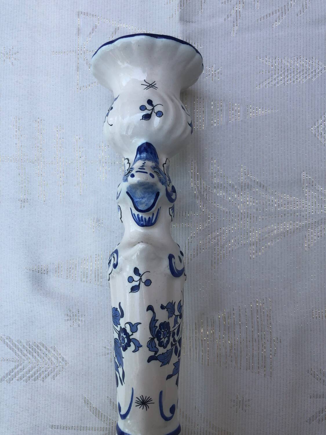 Hand-painted Moustiers porcelain candle holder