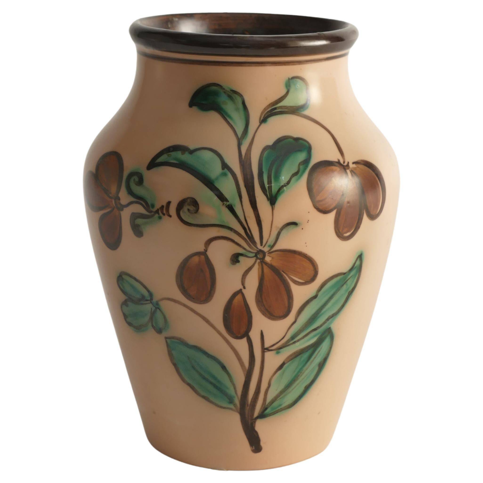 Art Nouveau Flower Motif Earthenware Vase by Sala, Sweden 1920s