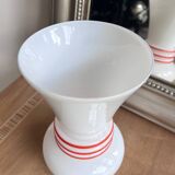 Vintage white opaline vase with red trim 29 cm White Opaline Va