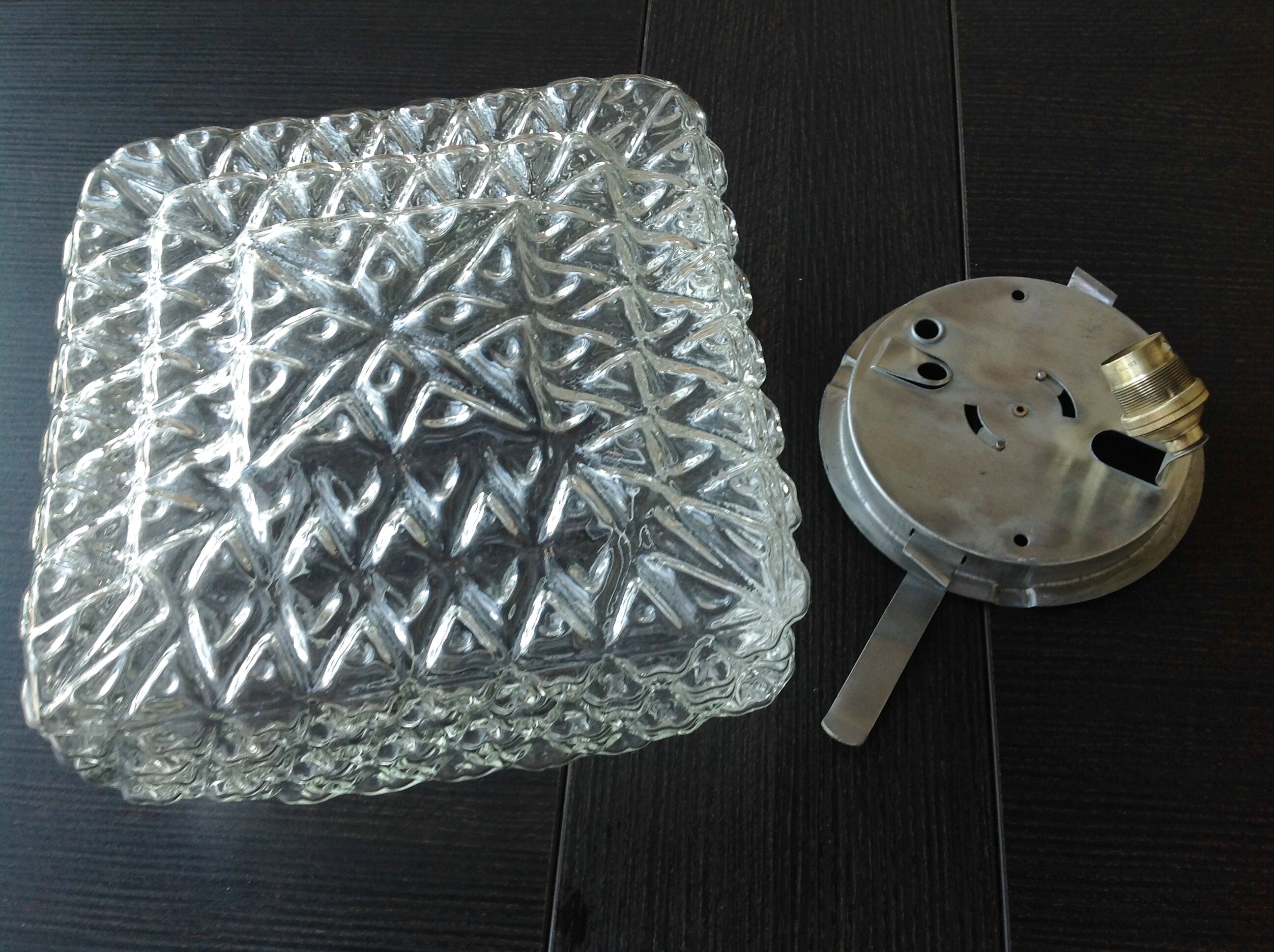 Vintage 60-70s structured glass square ceiling light
